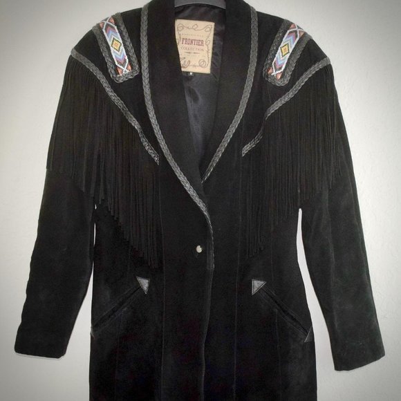 Phoenix Frontier Collection Vtg Black Suede Fringe - Picture 2 of 10